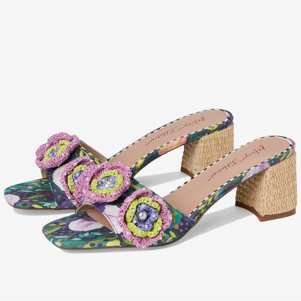 Betsey Johnson Floral Heels with Pink and Green Accents
